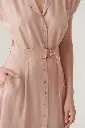 EXQUİSE KOLSUZ ÖNDEN DÜĞMELİ KUMAŞ KEMERLİ MİDİ PEMBE ELBİSE