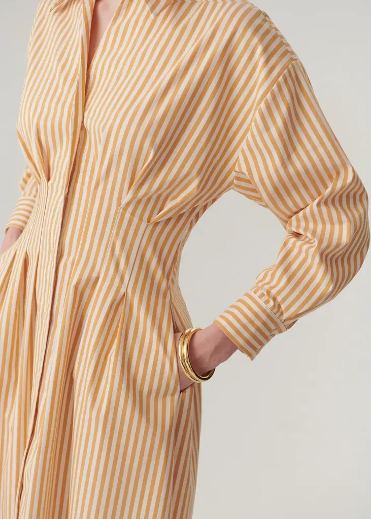 EXQUİSE BELDEN OTURTMALI ÇİZGİLİ REGULAR MİDİ GÖMLEK ELBİSE