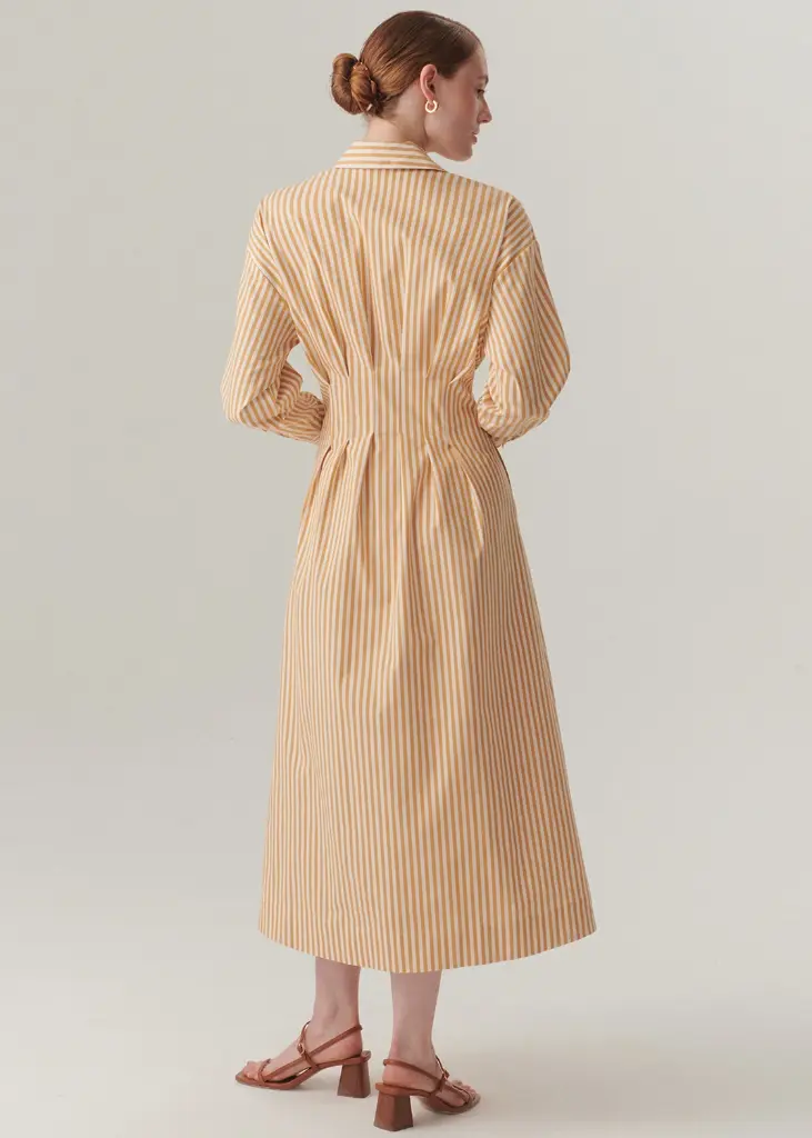 EXQUİSE BELDEN OTURTMALI ÇİZGİLİ REGULAR MİDİ GÖMLEK ELBİSE