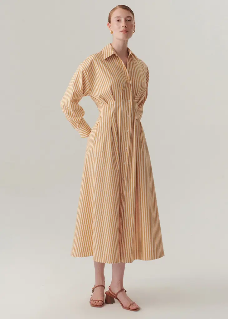 EXQUİSE BELDEN OTURTMALI ÇİZGİLİ REGULAR MİDİ GÖMLEK ELBİSE