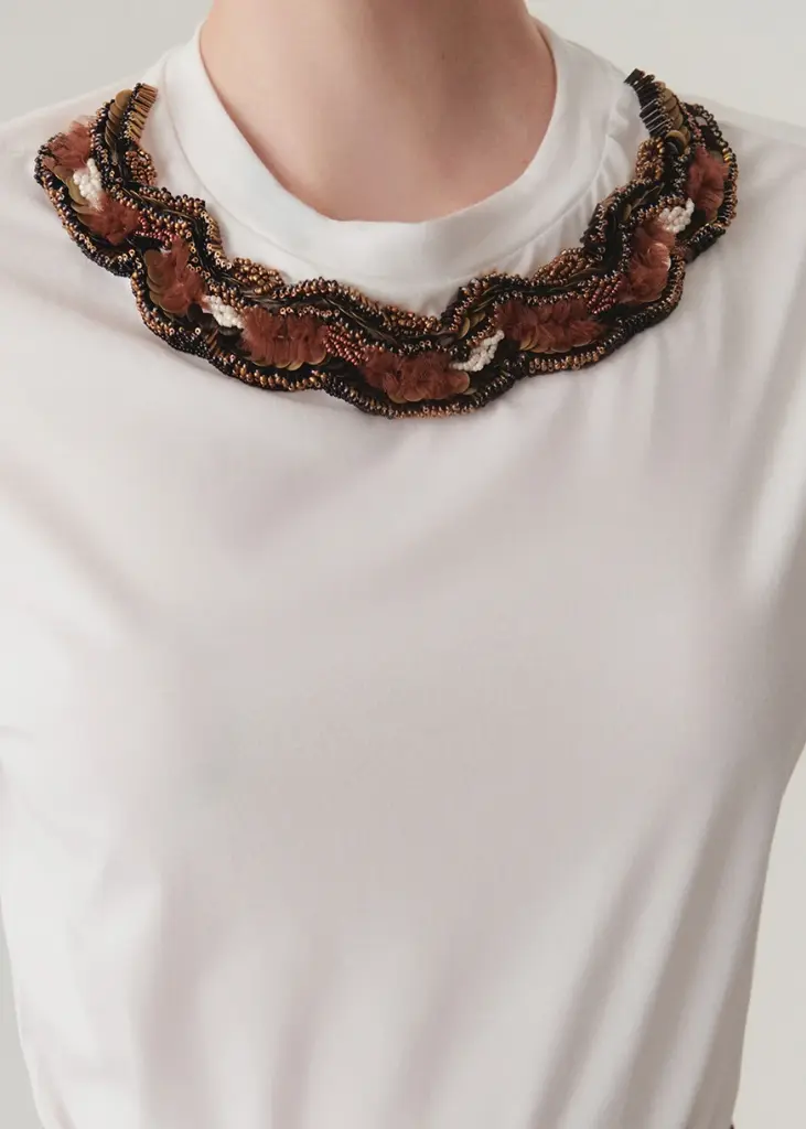 EXQUİSE İŞLEME DETAYLI BİSİKLET YAKA SİYAH REGULAR PAMUKLU T-SHIRT