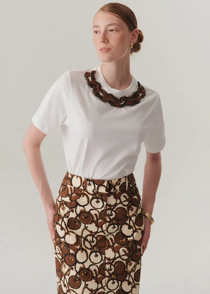 EXQUİSE İŞLEME DETAYLI BİSİKLET YAKA SİYAH REGULAR PAMUKLU T-SHIRT