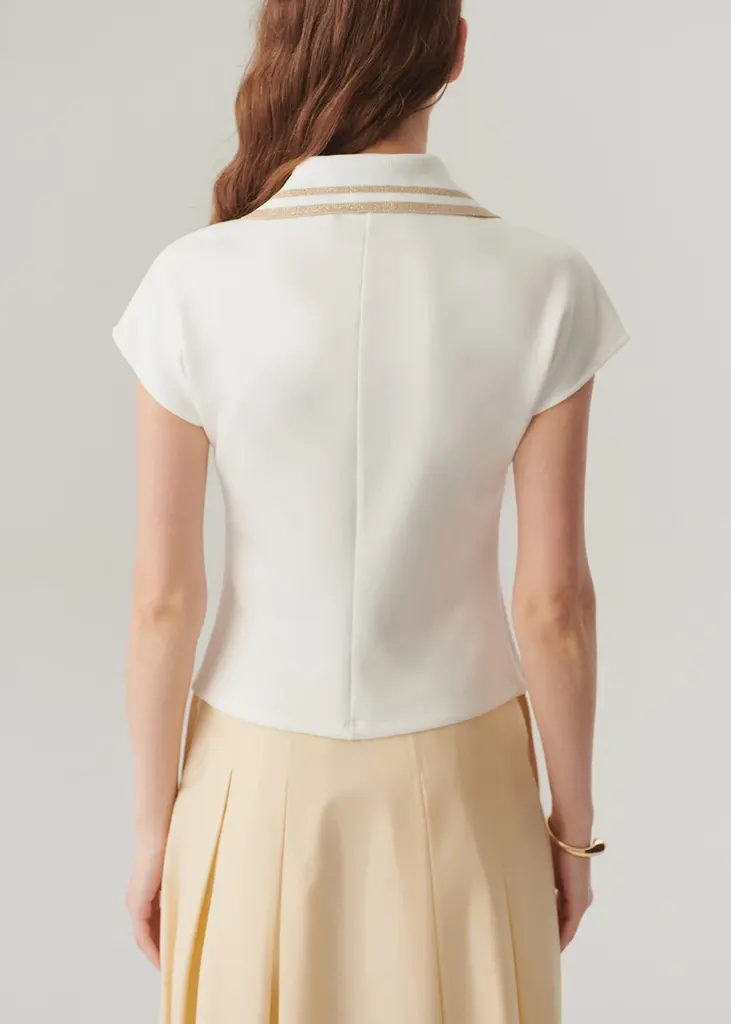 EXQUİSE EKRU DÜĞME DETAYLI POLO YAKA REGULAR ÖRME T-SHIRT