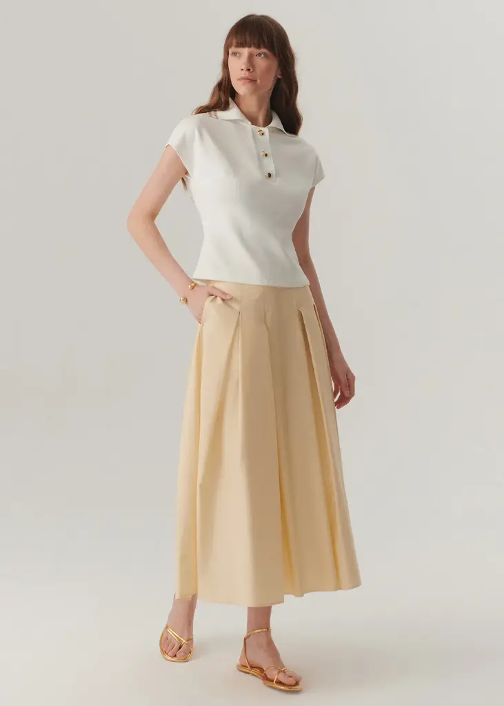 EXQUİSE EKRU DÜĞME DETAYLI POLO YAKA REGULAR ÖRME T-SHIRT