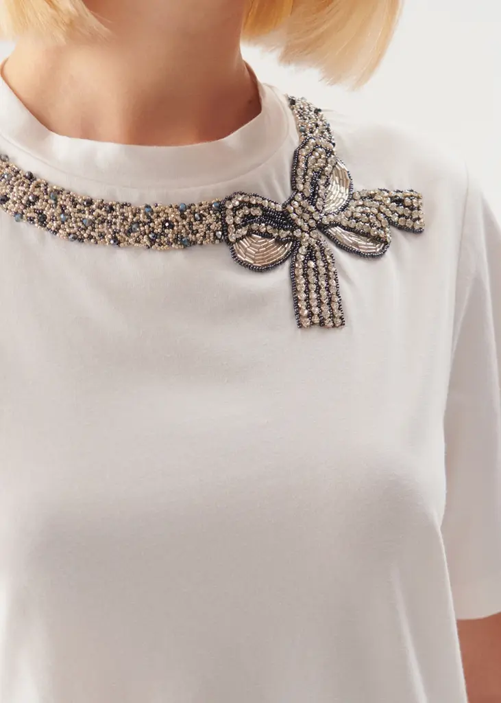 EXQUİSE FİYONK İŞLEMESİ DETAYLI BİSİKLET YAKA PAMUKLU REGULAR SİYAH T-SHIRT