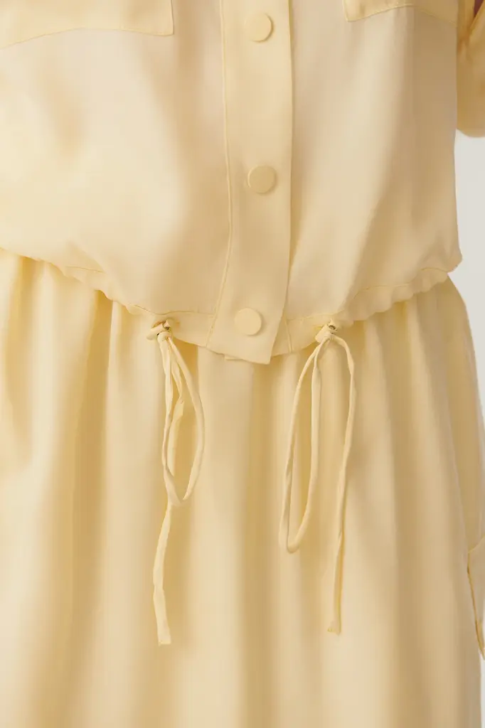 EXQUİSE Hakim Yaka Çift Cepli Ayarlanabilir Bağcıklı Rahat Kalıp Pudra Ceket 