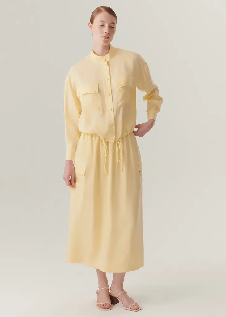 EXQUİSE Hakim Yaka Çift Cepli Ayarlanabilir Bağcıklı Rahat Kalıp Pudra Ceket 