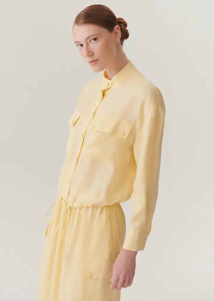 EXQUİSE Hakim Yaka Çift Cepli Ayarlanabilir Bağcıklı Rahat Kalıp Pudra Ceket 