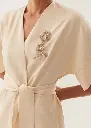 EXQUİSE Kruvaze Yaka Yarasa Kol İşleme Detaylı Rahat Kalıp Bej Ceket 