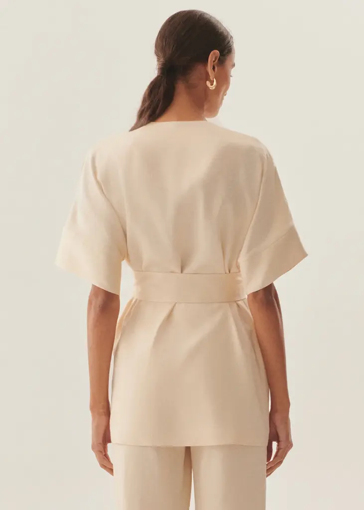 EXQUİSE Kruvaze Yaka Yarasa Kol İşleme Detaylı Rahat Kalıp Bej Ceket 