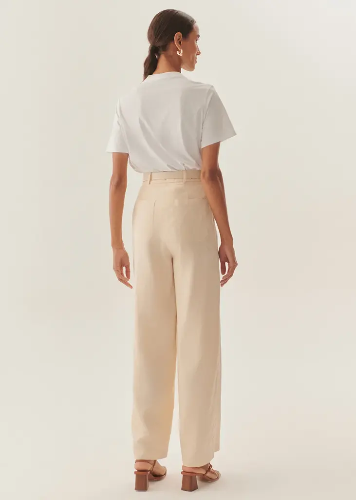 EXQUİSE Düz Kesim Uyumlu Kemerli Yüksek Bel Bej Pantolon 