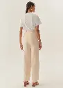 EXQUİSE Düz Kesim Uyumlu Kemerli Yüksek Bel Bej Pantolon 