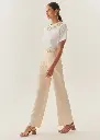 EXQUİSE Düz Kesim Uyumlu Kemerli Yüksek Bel Bej Pantolon 
