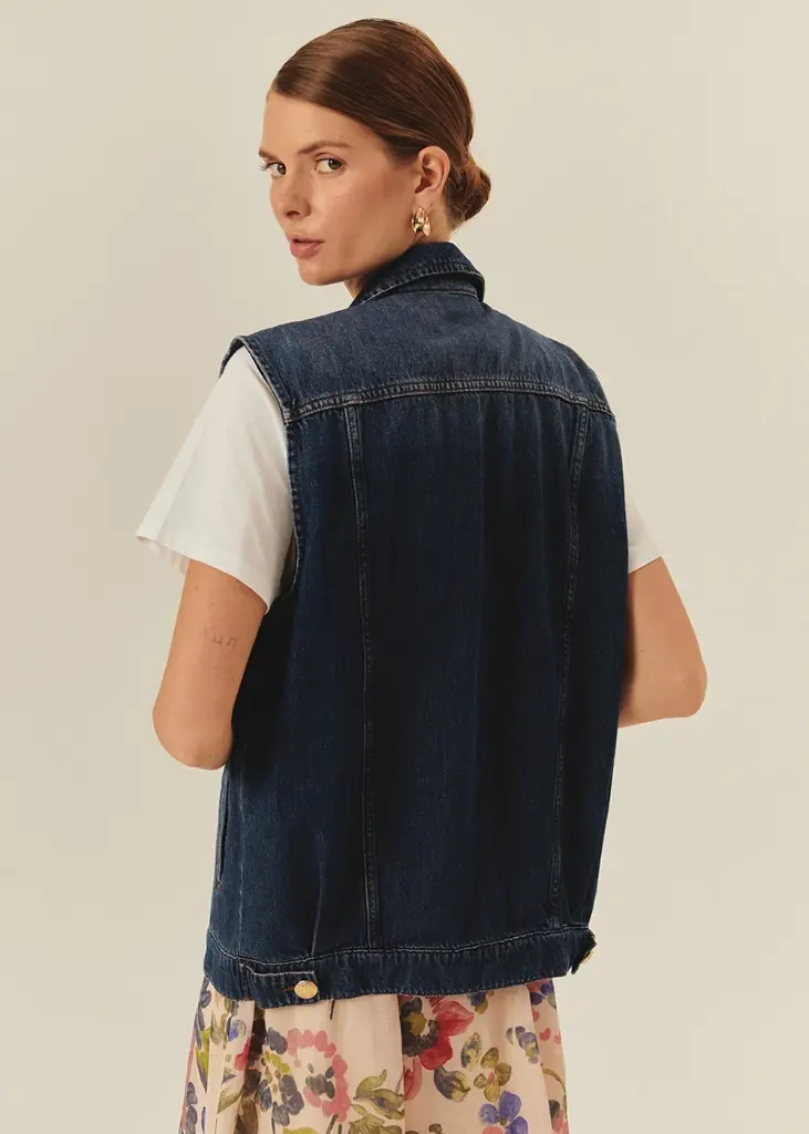 EXQUİSE Taş Detaylı Pamuk İndigo Denim Yelek 