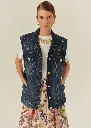 EXQUİSE Taş Detaylı Pamuk İndigo Denim Yelek 