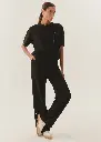 EXQUİSE Düğme Detaylı Rahat Kesim Siyah Örme Pantolon 