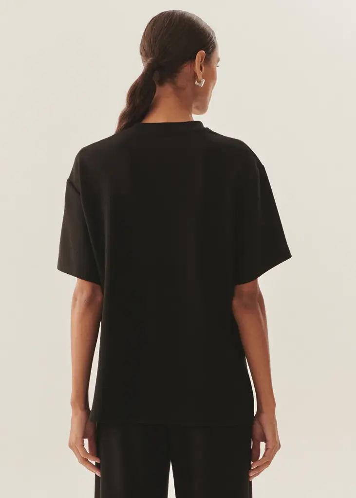 EXQUİSE İşlemeli Siyah Rahat Kesim Bisiklet Yaka Regular Örme T-shirt 