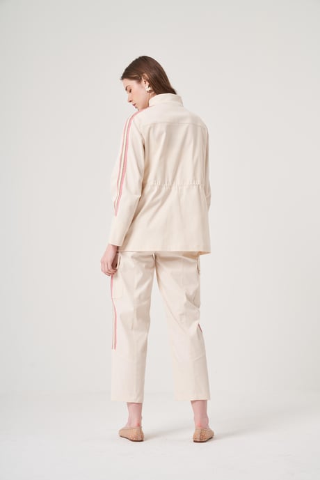 Omelya Ekru Şeritli Ceket