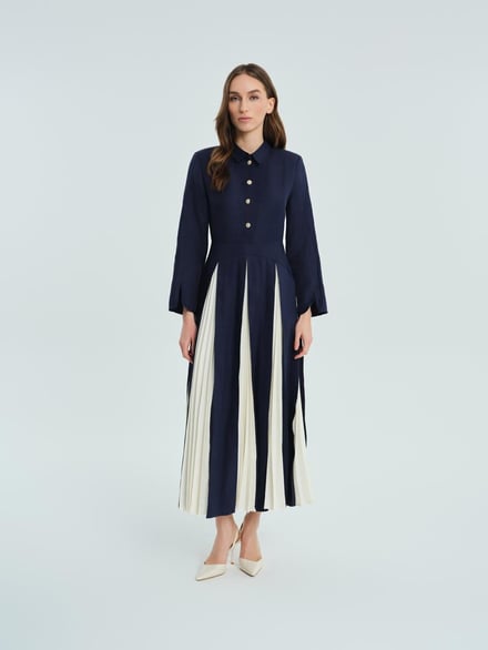 Vuu Keten Parçalı Elbise Lacivert