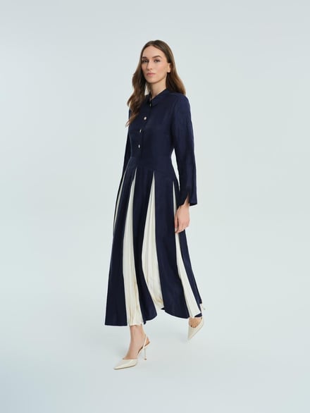 Vuu Keten Parçalı Elbise Lacivert