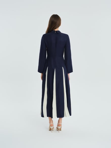 Vuu Keten Parçalı Elbise Lacivert