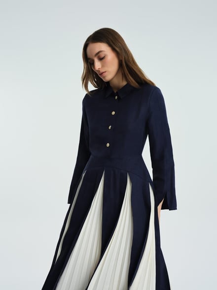 Vuu Keten Parçalı Elbise Lacivert