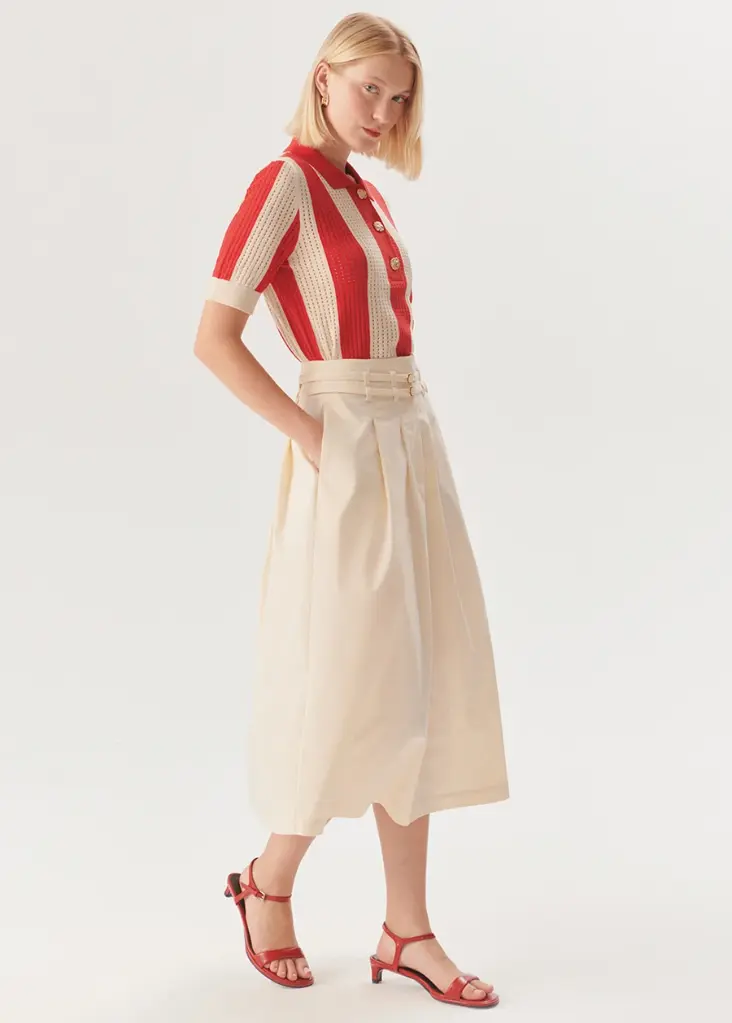 Exquise Çift İnce Kemer Detaylı Uzun Etek