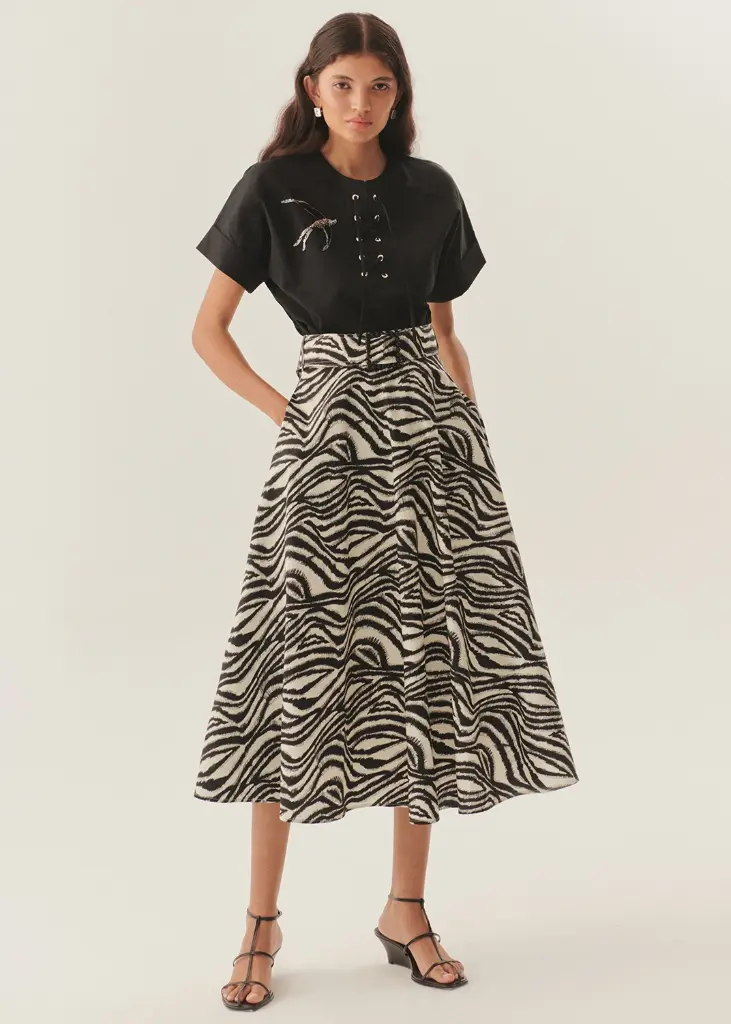 Exquise Tokalı Kemar Detaylı Zebra Desenli Etek