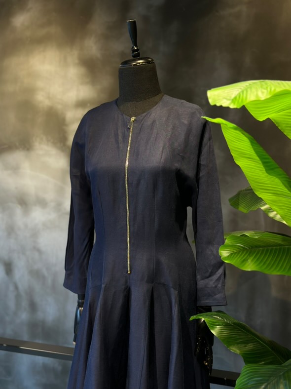 Vuu Lacivert Keten Parçalı Elbise