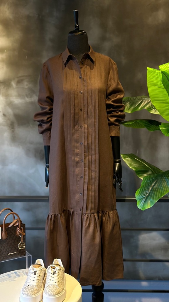 Exquise Kahve Keten Elbise