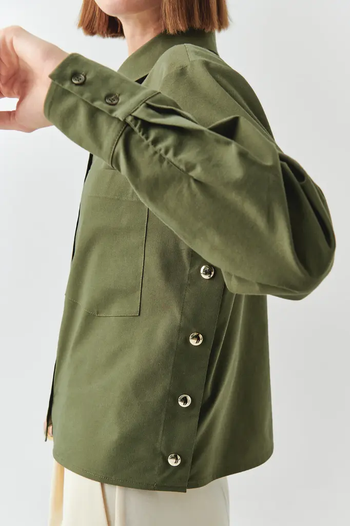 Çıt Çıt Detaylı Haki Gömlek