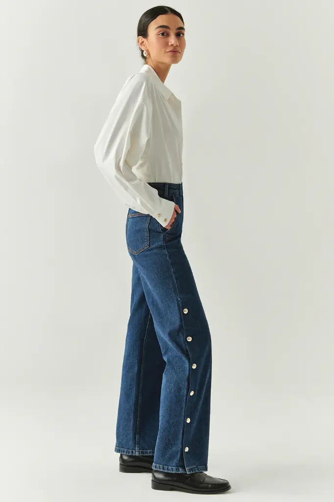 Yanları Çıt Çıtlı Denim Pantolon