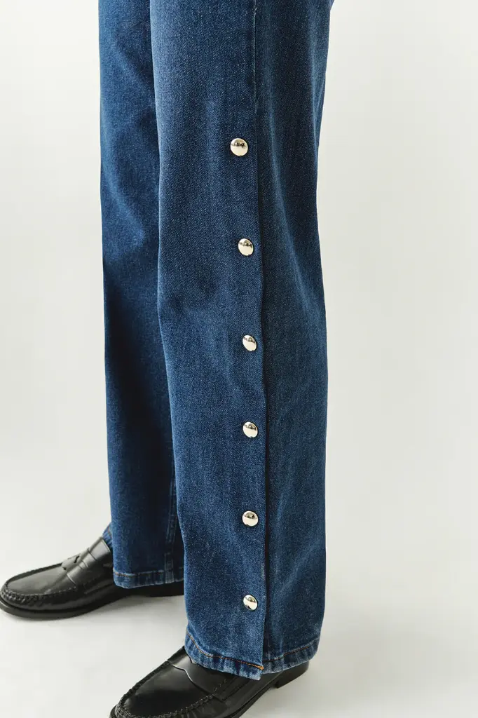 Yanları Çıt Çıtlı Denim Pantolon