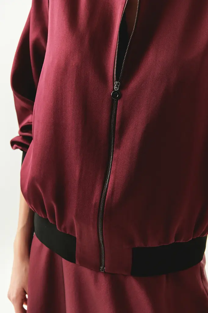 Vişne Saten Bomber Ceket