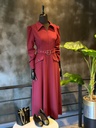 Bordo Kemerli Elbise