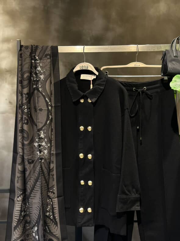 Siyah Denim Detaylı Triko Hırka