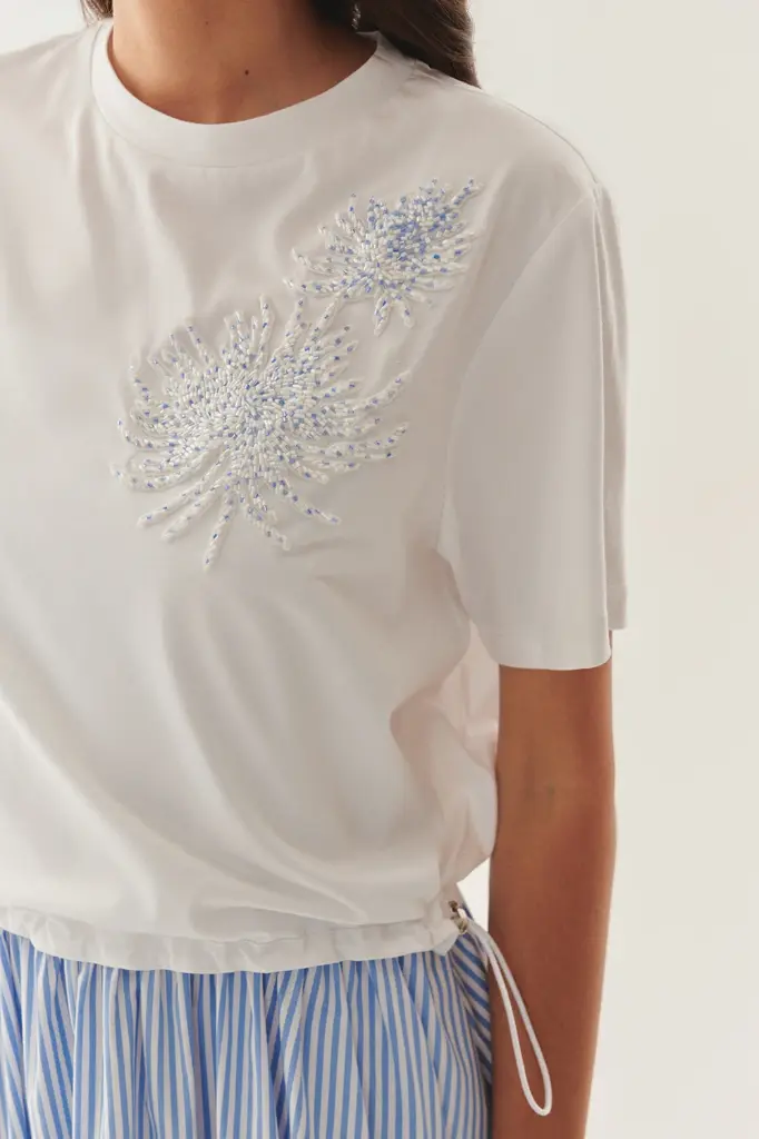 EXQUİSE İŞLEME DETAYLI ÇİZGİLİ ELBİSE MAVİ