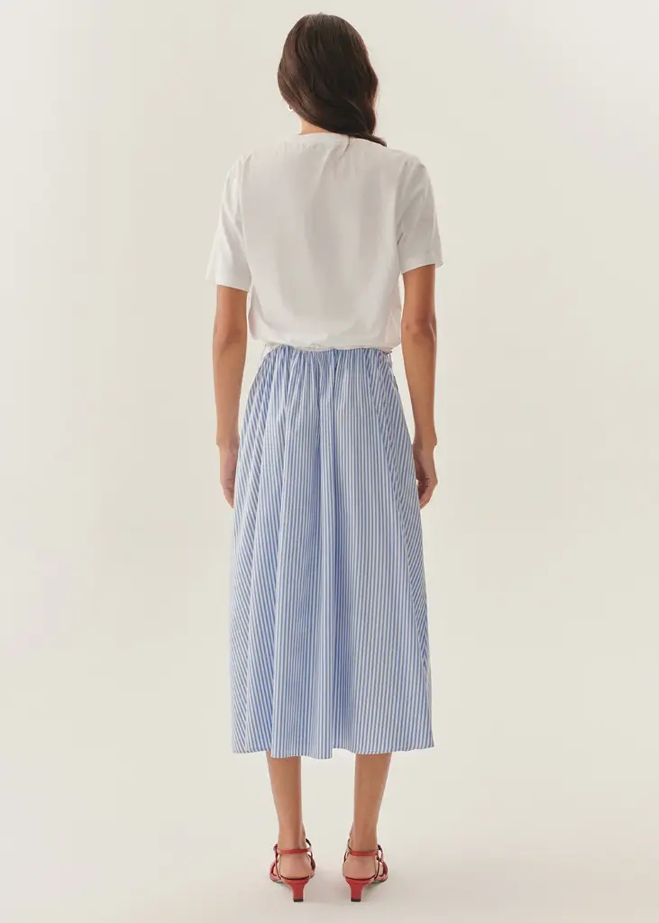 EXQUİSE İŞLEME DETAYLI ÇİZGİLİ ELBİSE MAVİ