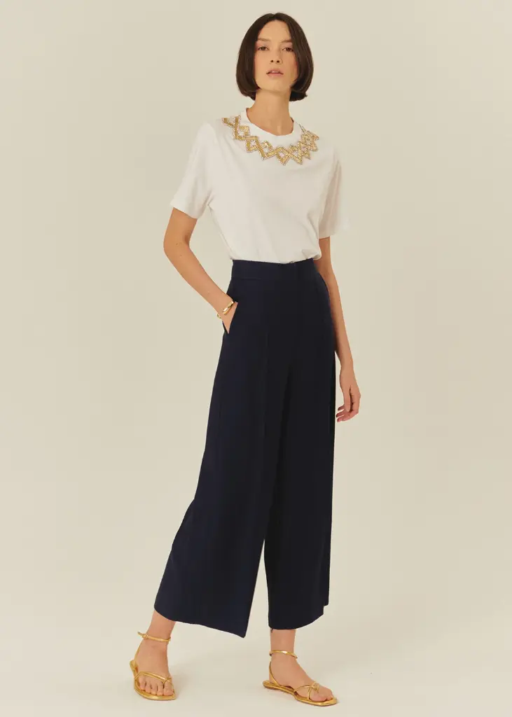 EXQUİSE İŞLEME VE TAŞ DETAYLI BEYAZ PAMUKLU T-SHİRT