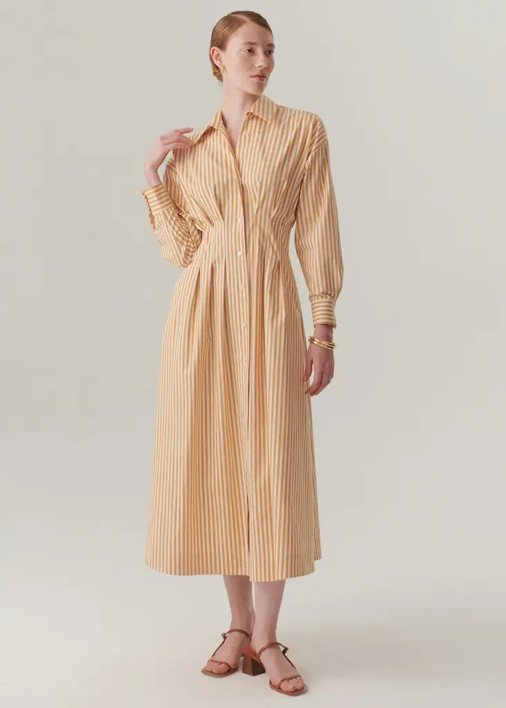 EXQUİSE BELDEN OTURTMALI ÇİZGİLİ REGULAR MİDİ GÖMLEK ELBİSE