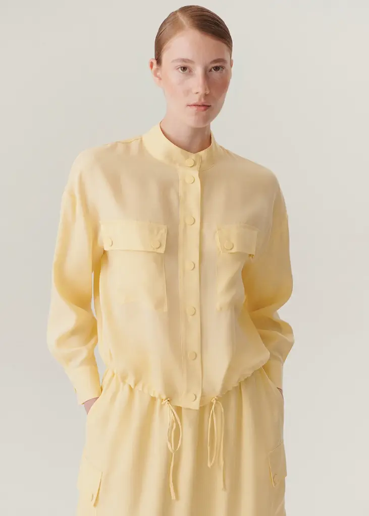 EXQUİSE Hakim Yaka Çift Cepli Ayarlanabilir Bağcıklı Rahat Kalıp Pudra Ceket 