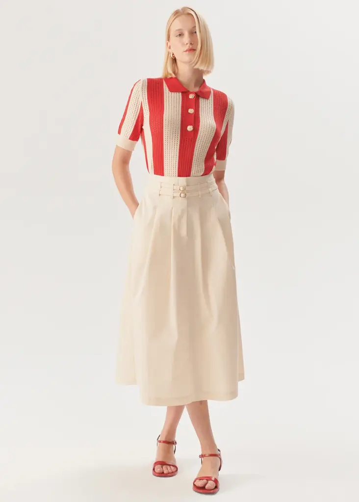 Exquise Çift İnce Kemer Detaylı Uzun Etek