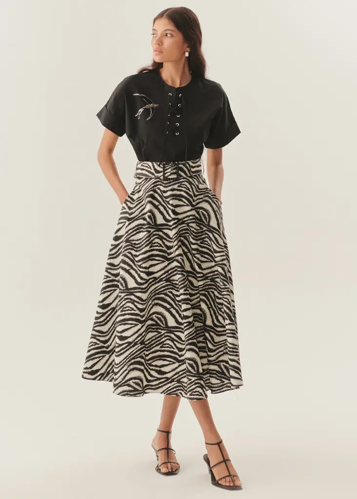 Exquise Tokalı Kemar Detaylı Zebra Desenli Etek