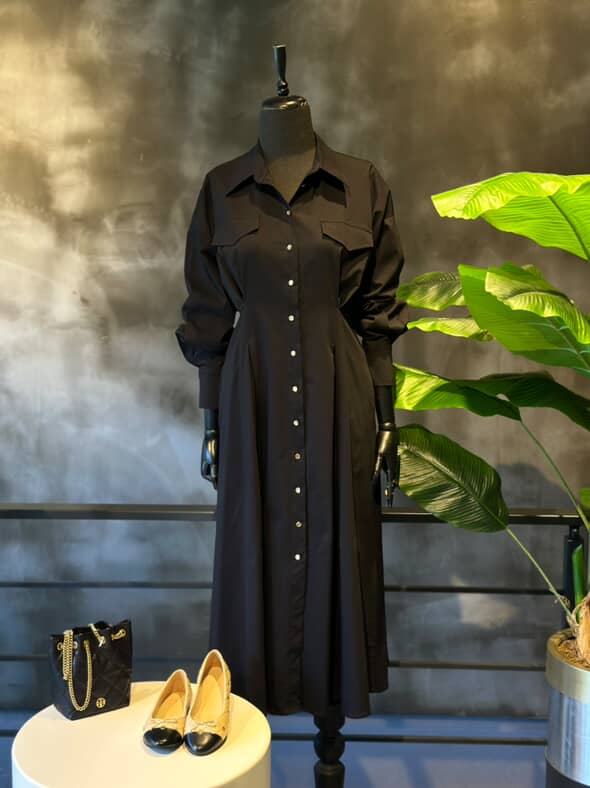 Siyah Bel Detaylı Gömlek Elbise