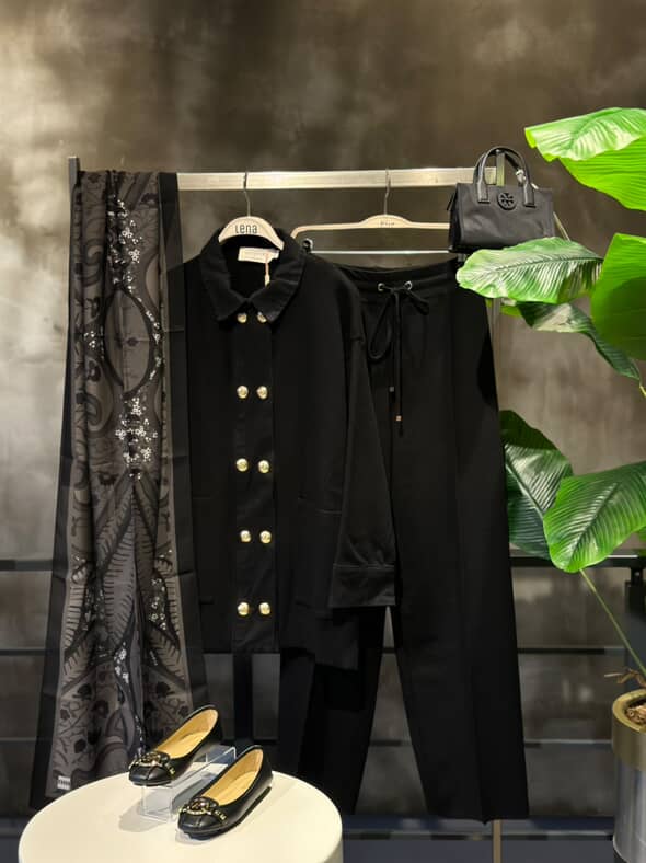 Siyah Denim Detaylı Triko Hırka