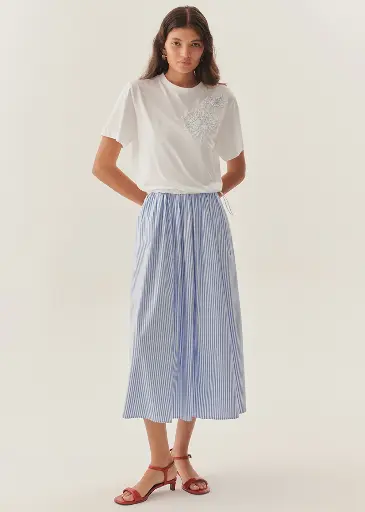 EXQUİSE İŞLEME DETAYLI ÇİZGİLİ ELBİSE MAVİ