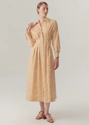 EXQUİSE BELDEN OTURTMALI ÇİZGİLİ REGULAR MİDİ GÖMLEK ELBİSE