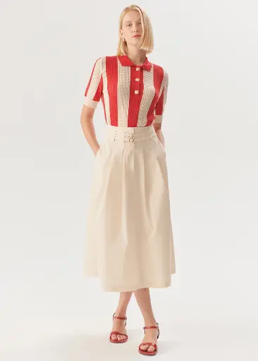 Exquise Çift İnce Kemer Detaylı Uzun Etek