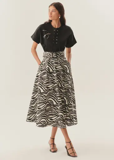 Exquise Tokalı Kemar Detaylı Zebra Desenli Etek
