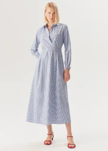 Exquise Beli Lastikli Çizgili Elbise